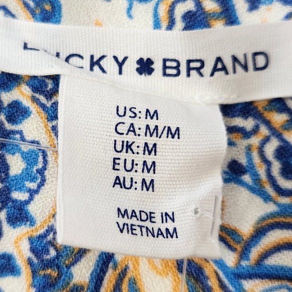 NWT Lucky Brand Blue Paisley Puff Sleeved Bohemian Midi Dress Size M - Picture 12 of 16